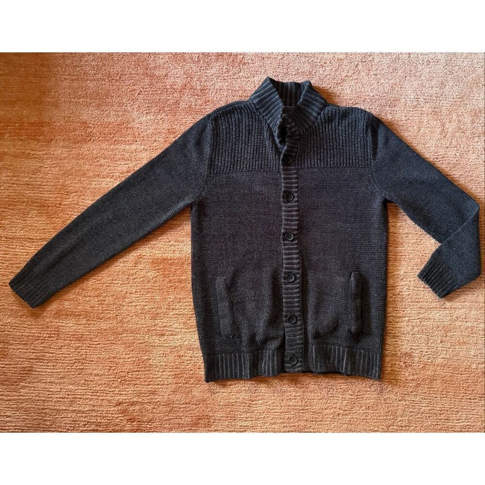 Method Men’s Button Front Cardigan Sweater Dark Gray Cotton Blend L
